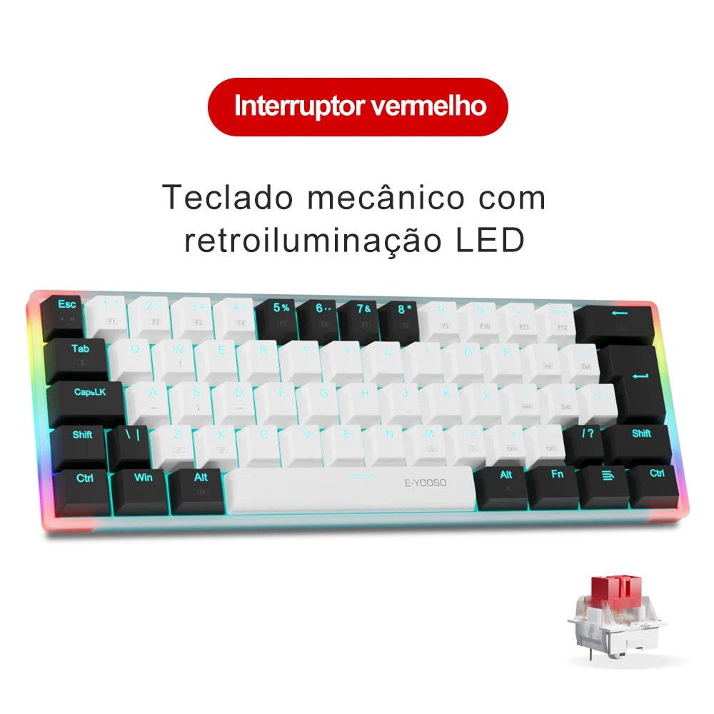 E-YOOSO Z11T Clavier Gaming Mécanique USB – Switch Bleu/Rouge 61 Touches | Russe, Brésilien, Portugais