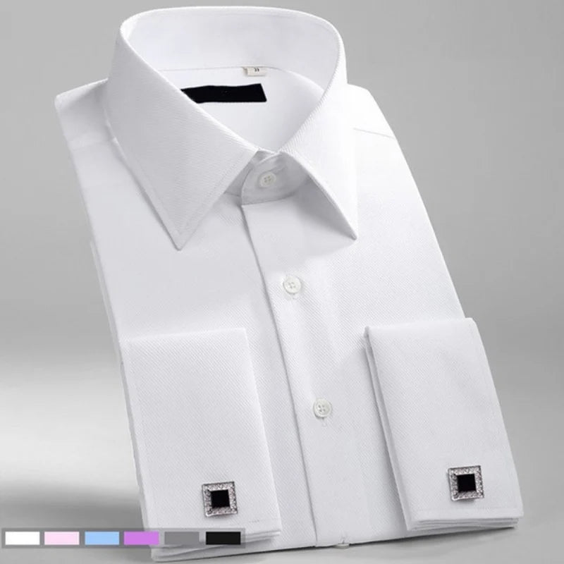 Chemise Homme Classique Poignets Français Manches Longues Coupe Standard – Formelle Business Mariage Bureau Blanche Élégante | Mode Homme Premium