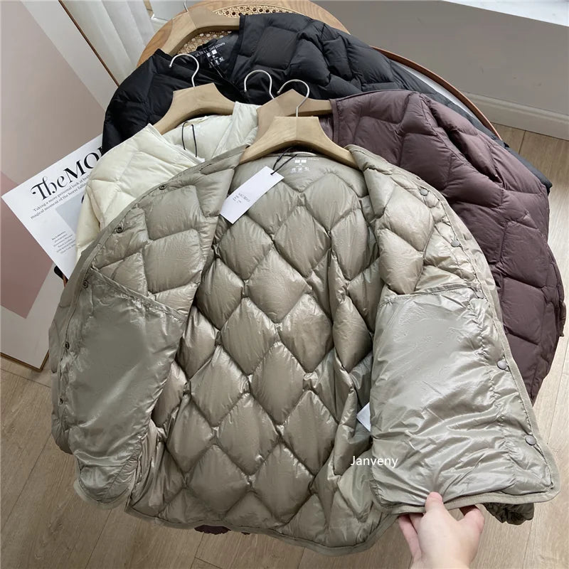 Ultraleichte Kragenlose Daunenjacke 90% Entendaunen Damen - Freizeit-Mantel Herbst Winter | Janveny