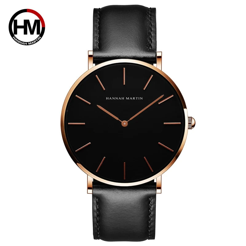 Montre Homme Hannah Martin Quartz Japonais – Bracelet Cuir Marron Argenté Étanche Fashion