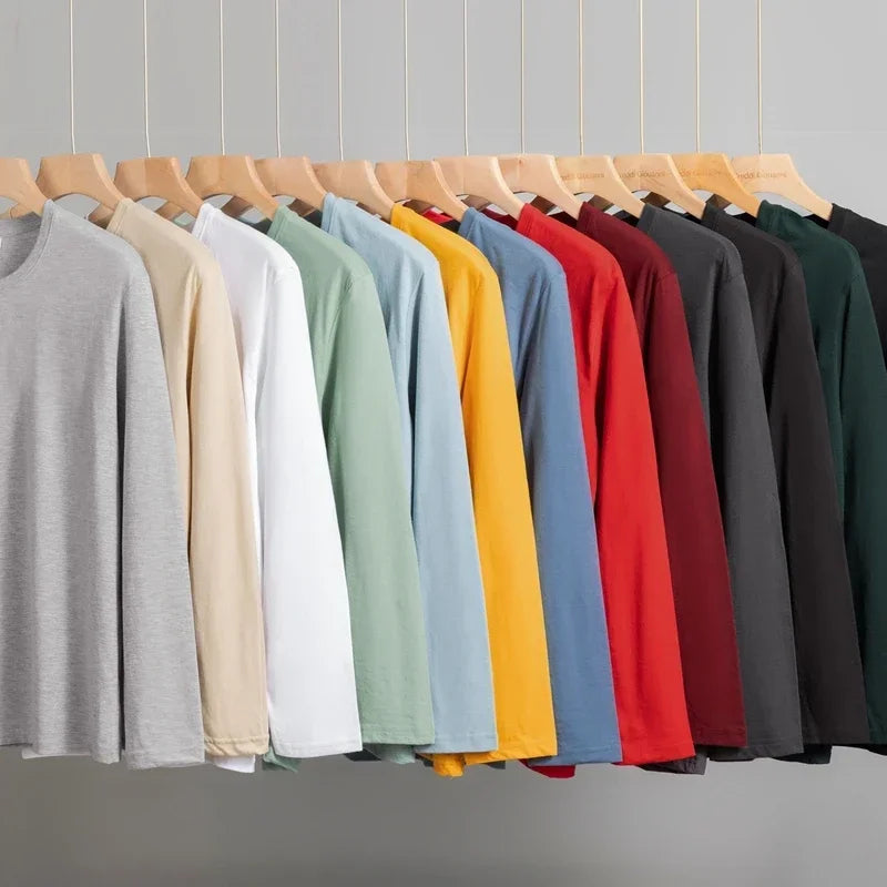 T-Shirt Homme Couleur Unie Col Rond Manches Longues Coton – Respirant Confortable Casual Été Multicolore | Mode Homme Essentiel