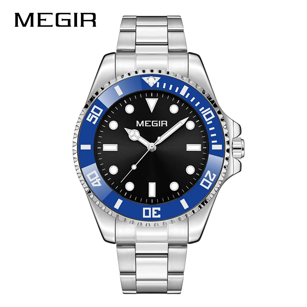 Montre Homme Luxe MEGIR Quartz Acier Calendrier – Classique Étanche Fashion