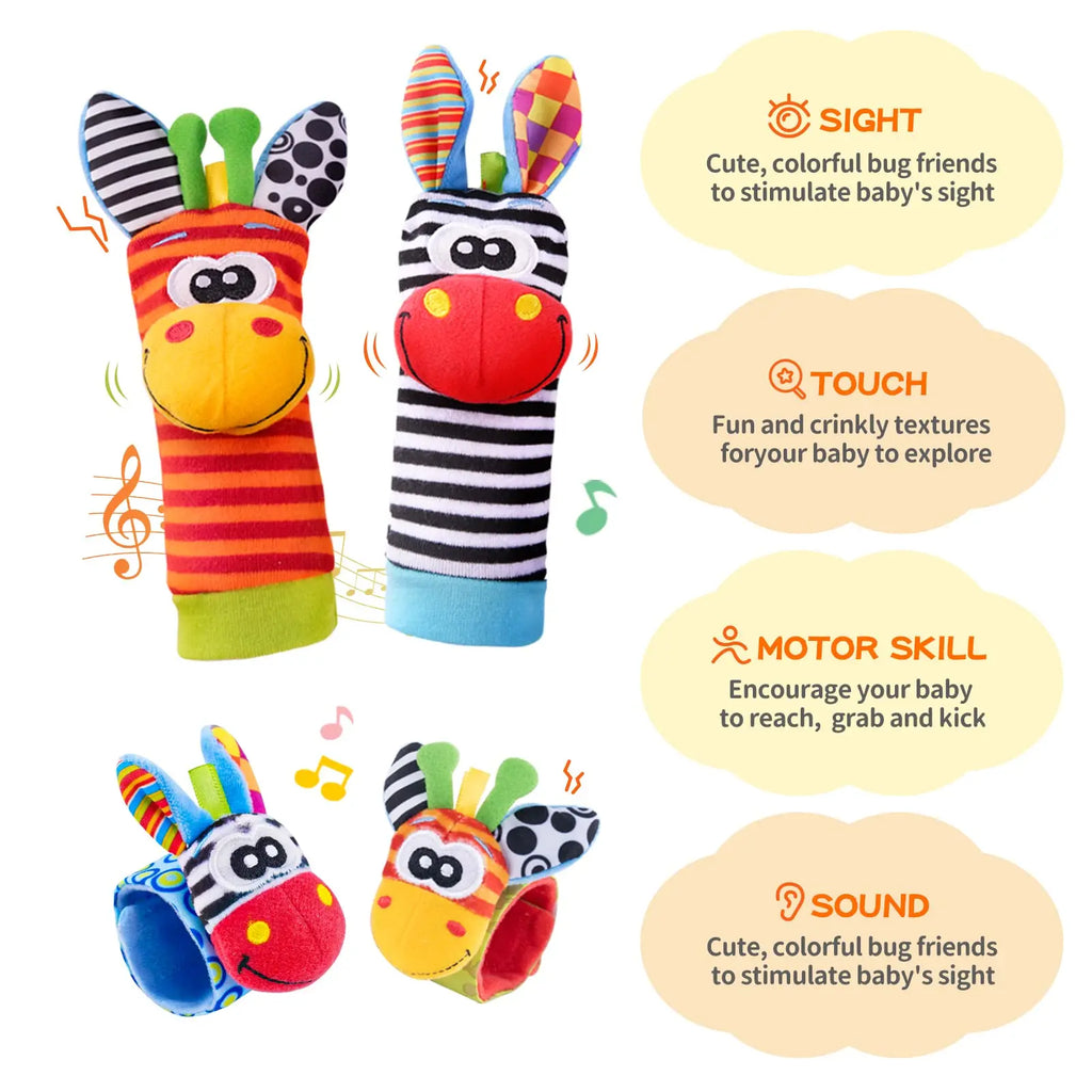 Set Hochet Poignet + Chaussettes Découverte Pieds Bébé – Jouets Éveil Nouveau-Né 0-12 Mois Cadeau Naissance