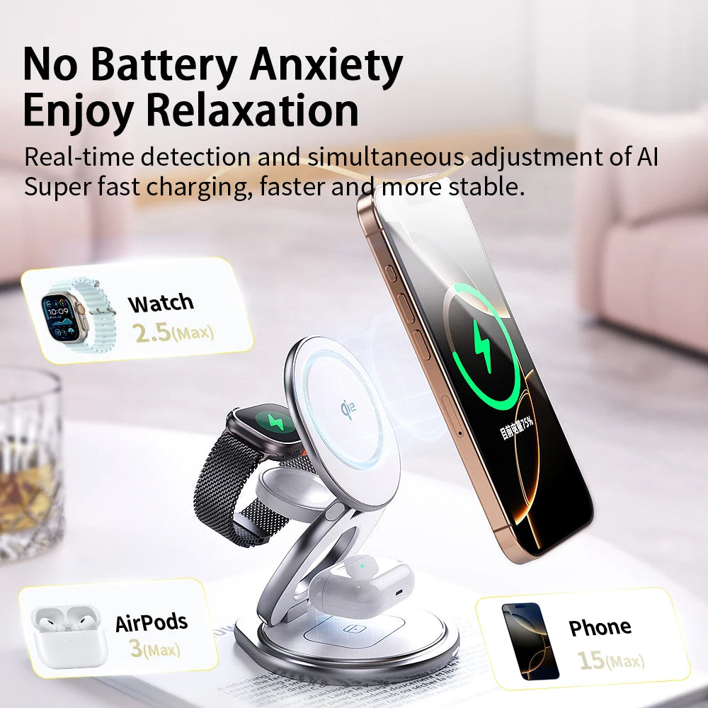 Chargeur Qi2 15W 360° Rotatif Pliable – iPhone 12-17 Pro Max Apple Watch AirPods