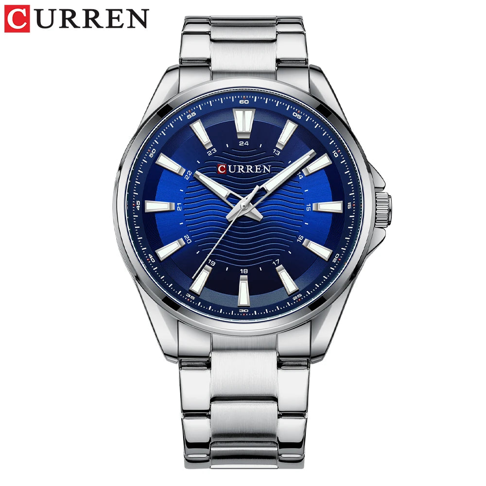 Montre Homme CURREN Business Casual Quartz 44mm – Acier Noir Lumineux Étanche Fashion