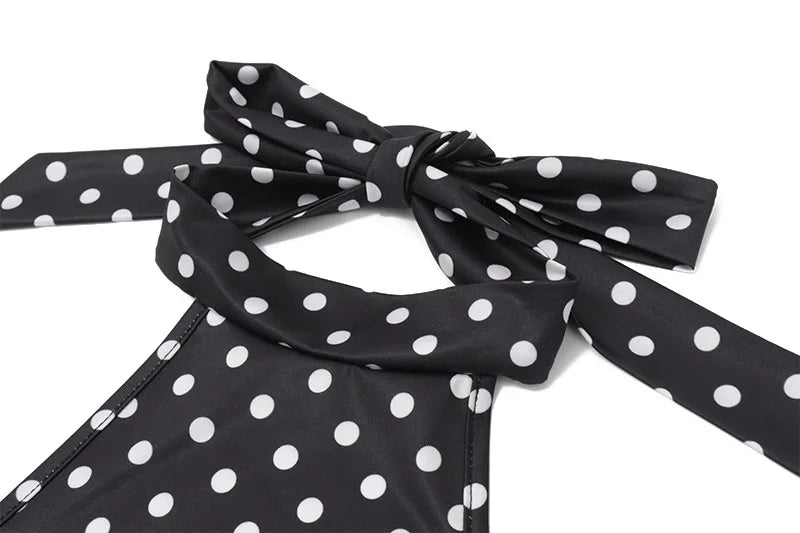 Mini Robe Femme Pois Élégante Épaules Dénudées Dos Nu Taille Haute Halter – Y2K Club & Soirée | Été