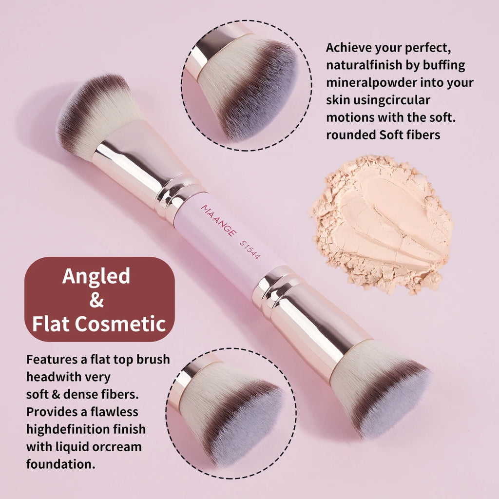 Set 4 Pinceaux Maquillage MAANGE Double Embout – Fond de Teint, Poudre & Fards | Boîte Voyage Débutante