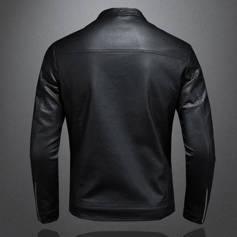 Herren-PU-Lederjacke, schmal geschnitten, Stehkragen, Motorrad, Biker, modisch, leger, Frühling, Herbst, elegant, trendig, robust – Premium Biker Motorrad Lederjacke | Premium Biker Motorrad Mode für Herren