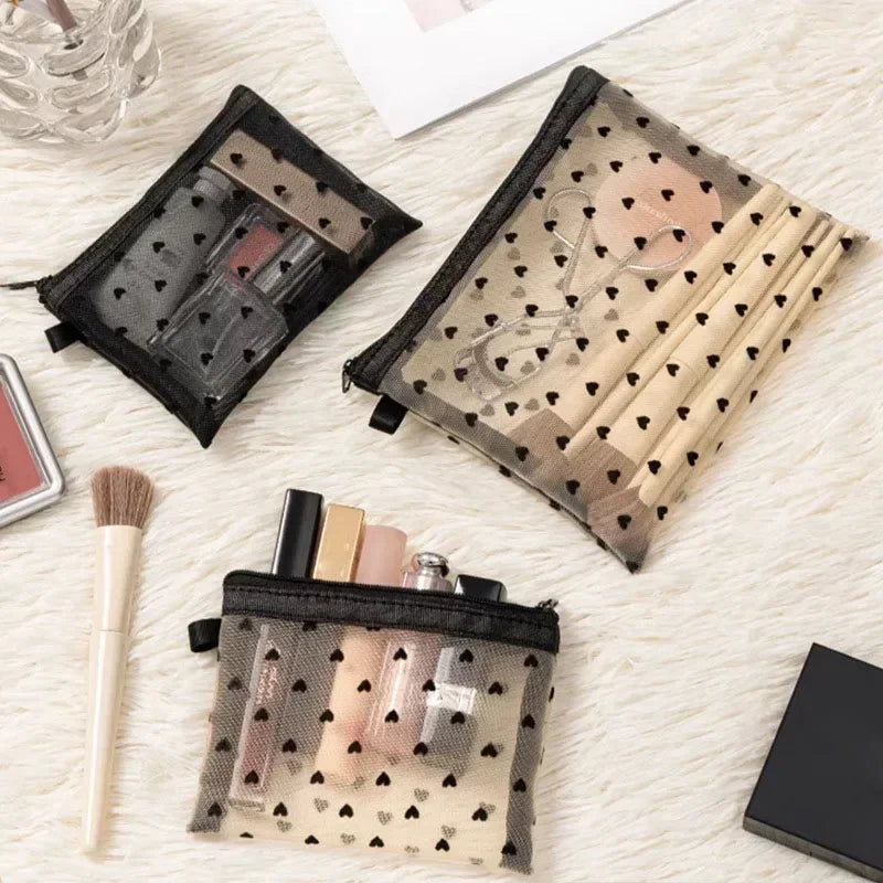 Mini Trousse Maquillage Transparente Cœur – Pochette Cosmétique Portable