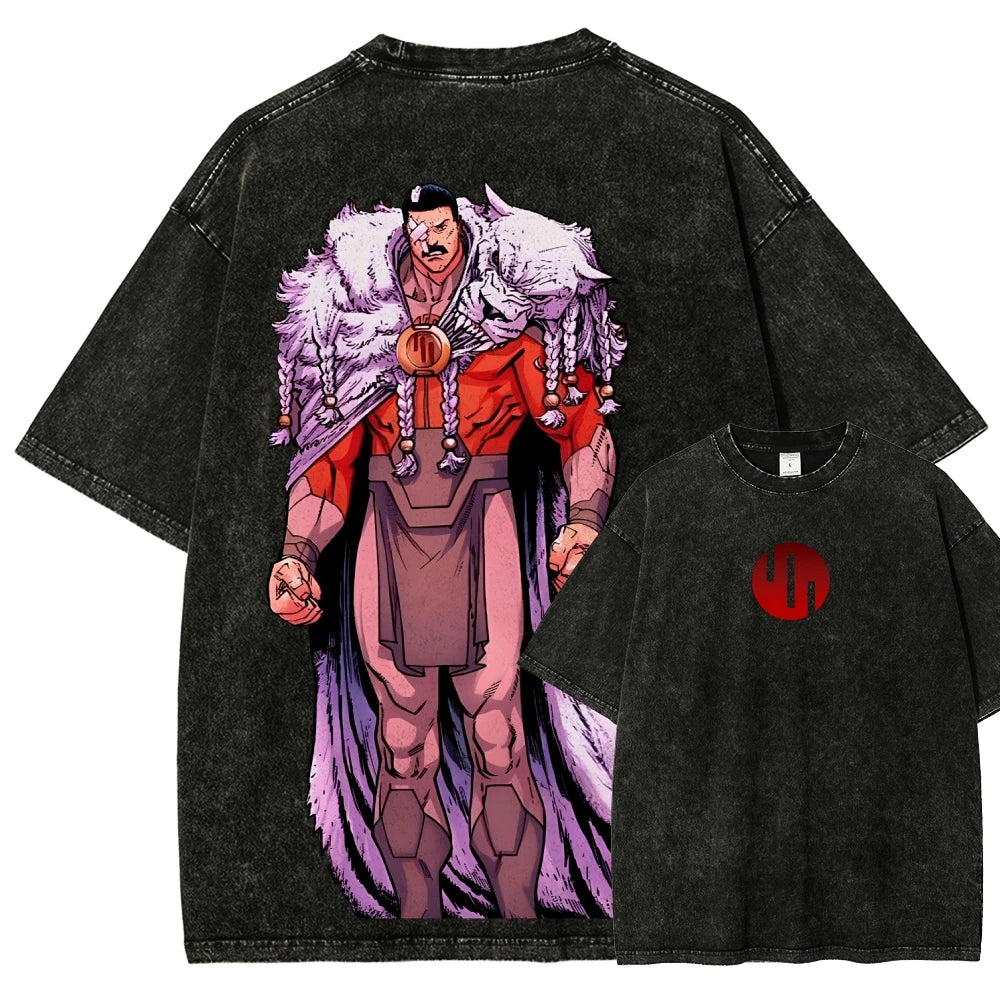 Unisex Invincible Anime T-Shirt Washed – Vintage Oversize Style Paar Große Größen Alle Jahreszeiten | Premium Streetwear-Mode