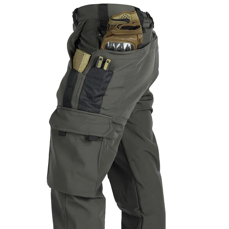 Herren Taktische Fleece Softshell Cargohose Multipocket Outdoor Wandern Sport Militär Warm Herbst Winter Arbeit – Premium Tactical Hose Allrounder | Outdoor Mode Premium Herren