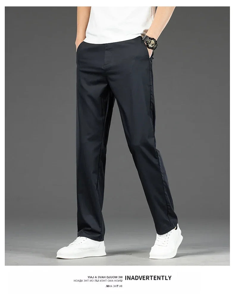 Pantalon Homme Bambou Été Slim Stretch – Léger Business Casual Formel Droit | Noir Gris Kaki | Mode Homme Premium