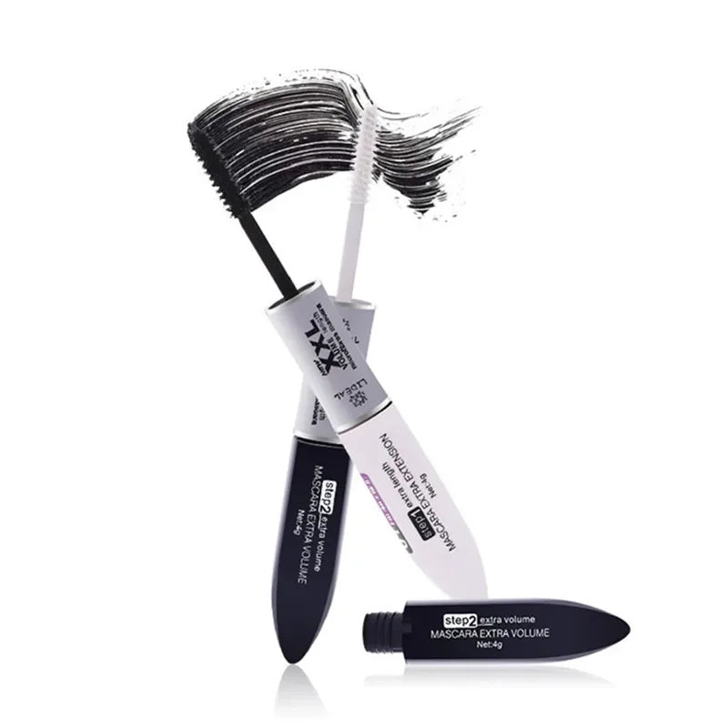 Mascara 4D Soie Fibre 2-en-1 – Allongeant & Courbant | Noir & Blanc XXL