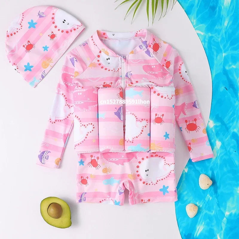 Maillot de Bain Flottant Enfant 1 Pièce – Combinaison Natation Cartoon Garçon Fille