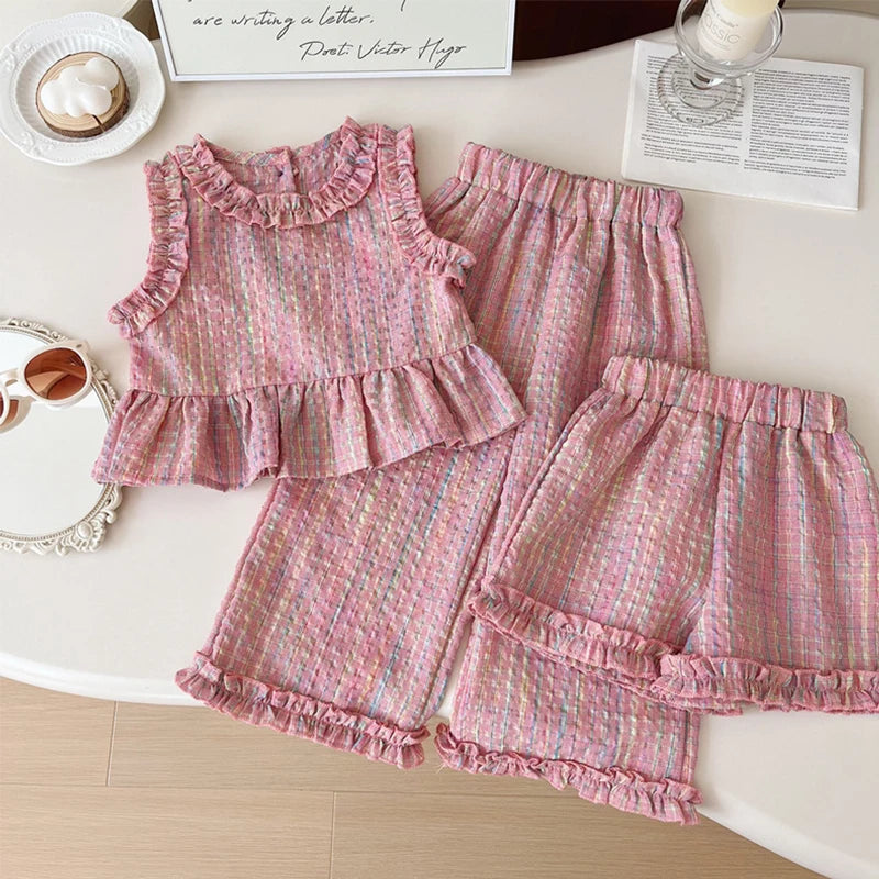 Ensemble Bébé Fille Été À Carreaux – Tenue Casual Confortable 9 Mois à 4 Ans