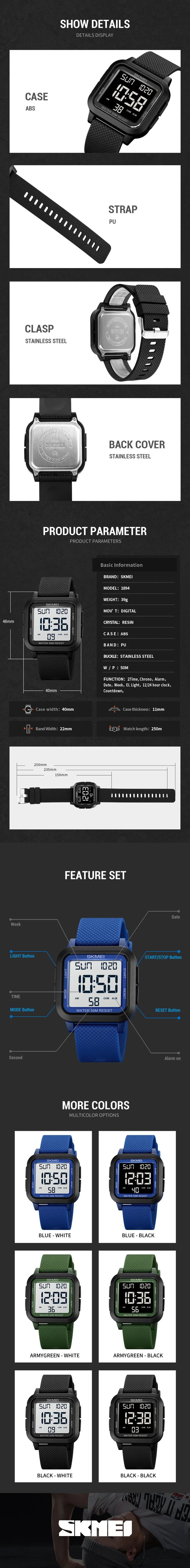 Montre Homme SKMEI 1894 Militaire Sport Luxe – LED Digital Électronique Étanche Reloj