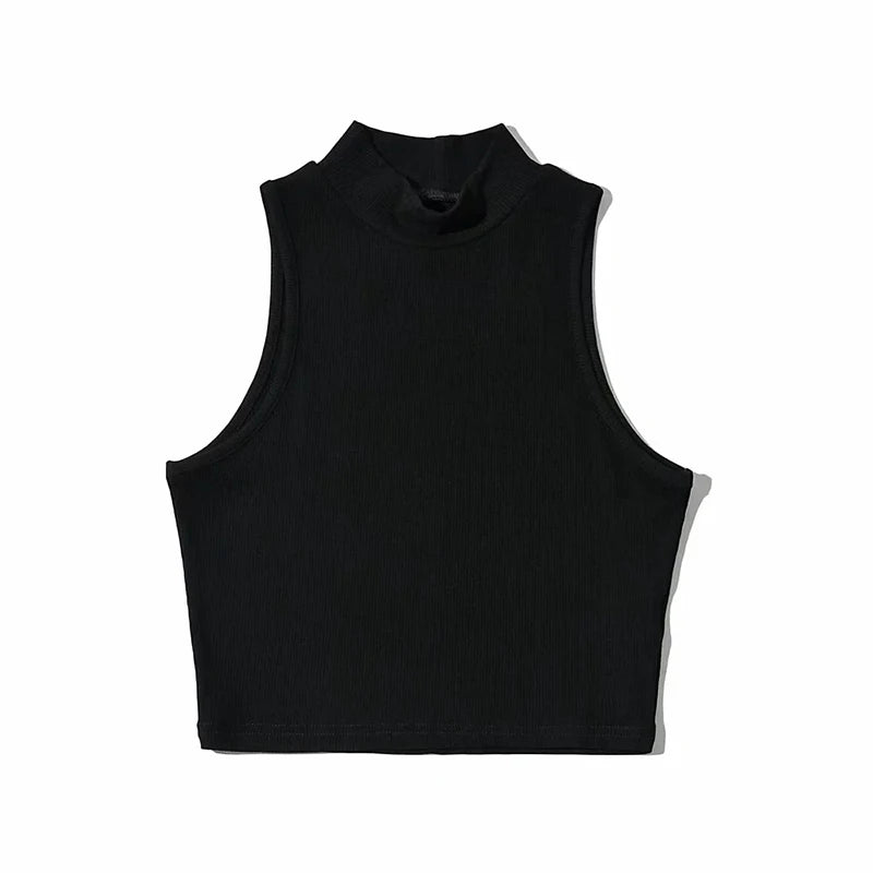 Crop Top Femme Noir Col Haut Sans Manches Débardeur Respirant Confortable Été – Haut Court Fashion Basique Chic | Mode