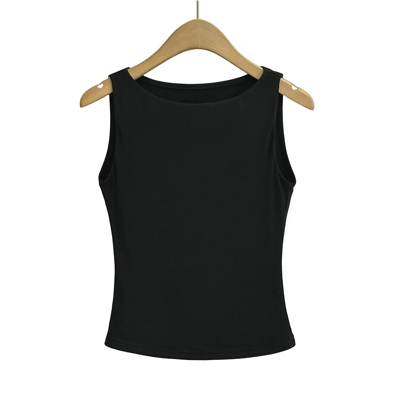 Débardeur Double Épaisseur Col Bateau Ultra-Doux - Stretch Casual Sans Manches Multicolore Femme