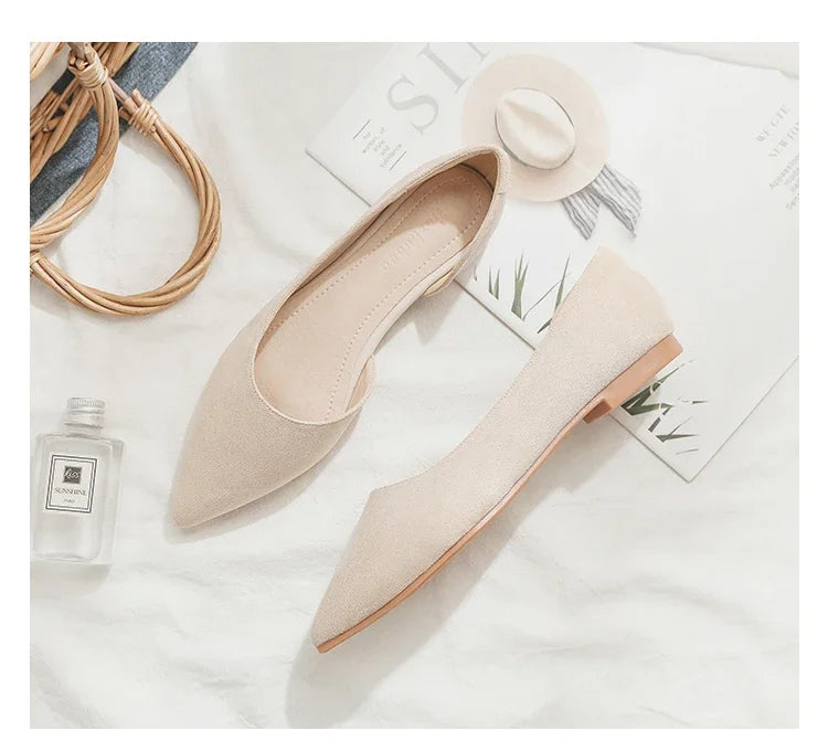 Ballerines Bout Pointu Flock Slip-on 2025 – Talon Plat Couleur Unie Tailles 31 à 46
