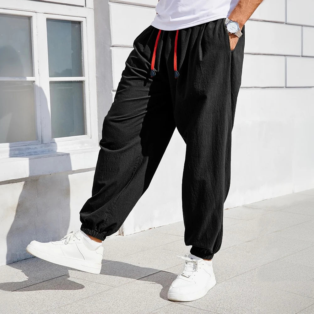 Herren Sarouel Hose Leinen Baumwolle Chinesischer Stil Loose Fit Einfarbig – Bequeme Jogger Hohe Qualität Casual | Herrenmode Zen