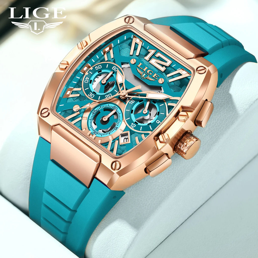Montre Homme LIGE Sport Quartz Silicone Squelette Lumineux Calendrier – Étanche Outdoor Fashion