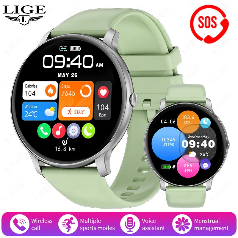 Unisex Smartwatch 1,39" Anrufe Nachrichten Sport Kalorien Wetter DIY Zifferblatt anpassbar Herren Damen Wasserdicht | Premium Multifunktions-Unisex-Smartwatch