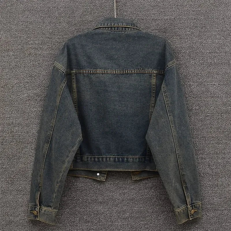 Veste Courte Femme Denim Bleu Col Rond Poches Style Coréen Ample – Mode Chic & Classique | Automne