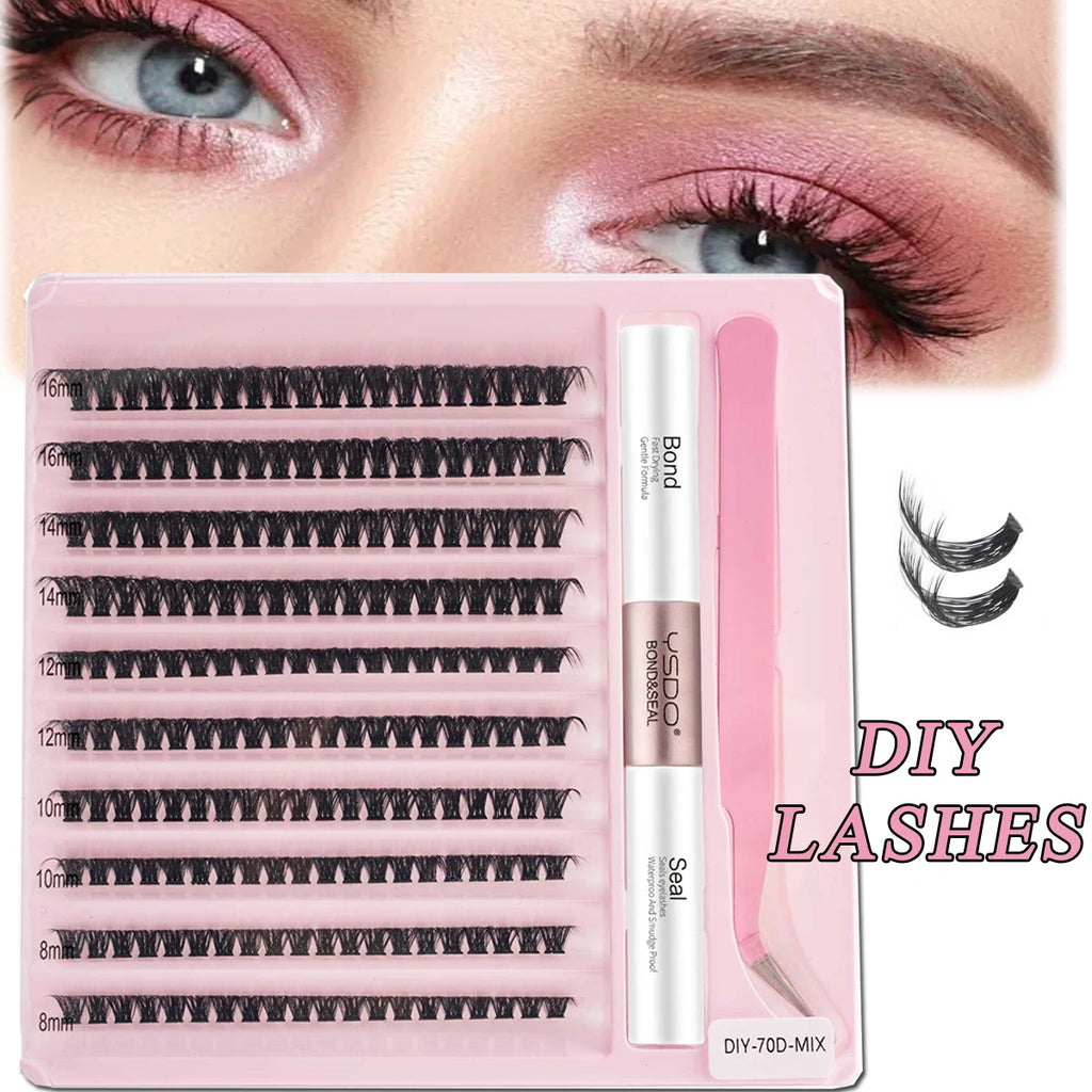 Kit Extension Cils DIY 160-200 Pcs – Cils Individuels Cluster avec Colle & Scellant | Faux Cils Maquillage