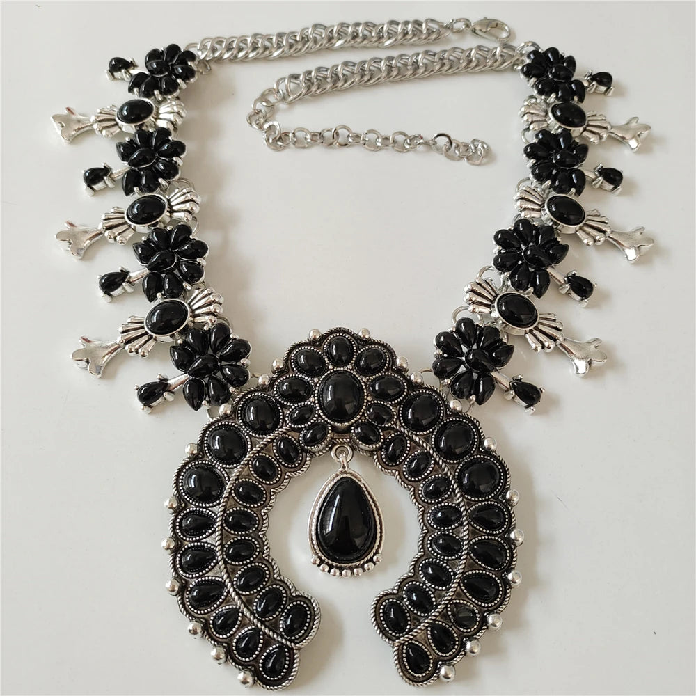 Parure Collier & Boucles Boho Ethnique Turquoise Résine – Pendentif Statement Baroque Retro | Style Indien Vintage | Bijou Femme Tendance 2026