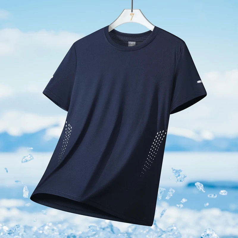 T-Shirt Running Homme Été Soie de Glace Ultra-Léger Imprimé Réfléchissant Séchage Rapide Manches Courtes Respirant Fitness Sport Grande Taille 5XL – Tee Sport Performance | Mode Homme Sport
