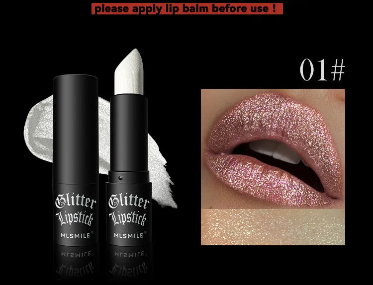 Rouge à Lèvres Glitter 7 Couleurs – Diamond Pearlescent Métallique Waterproof | Lipgloss Noir Femme