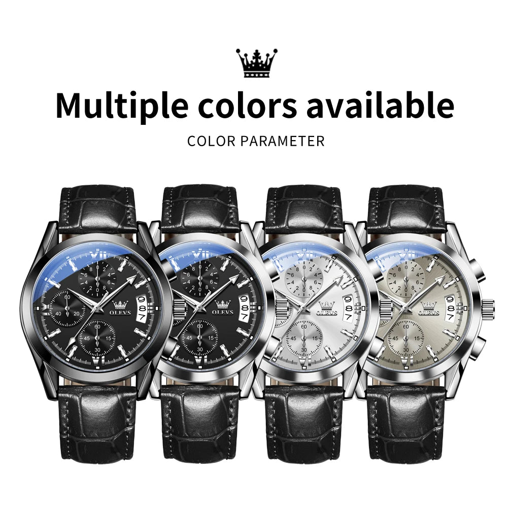 Montre Homme OLEVS 2987 Business Luxe Quartz Cuir Lumineux Date Étanche – Cadeau Sport Élégant