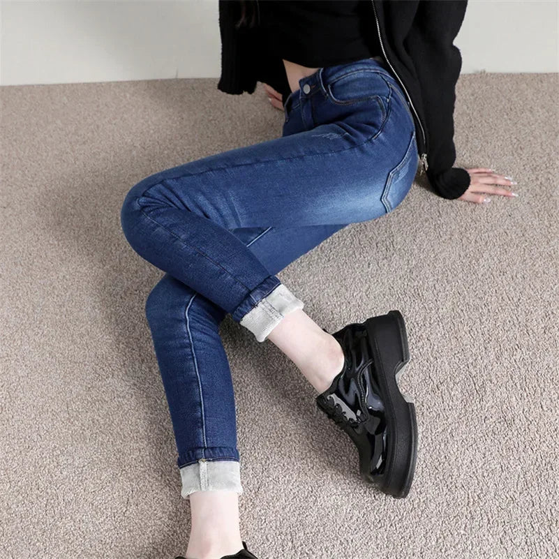 Jean Femme Thermique Skinny Taille Haute Chaud Polaire Stretch Denim – Pantalon Crayon Hiver Neige Confortable | Mode