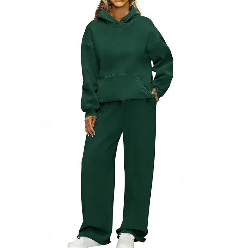 Ensemble 2 Pièces Femme Sweat à Capuche + Pantalon Large Casual Ample Confortable – Jogging Sport | Automne Hiver