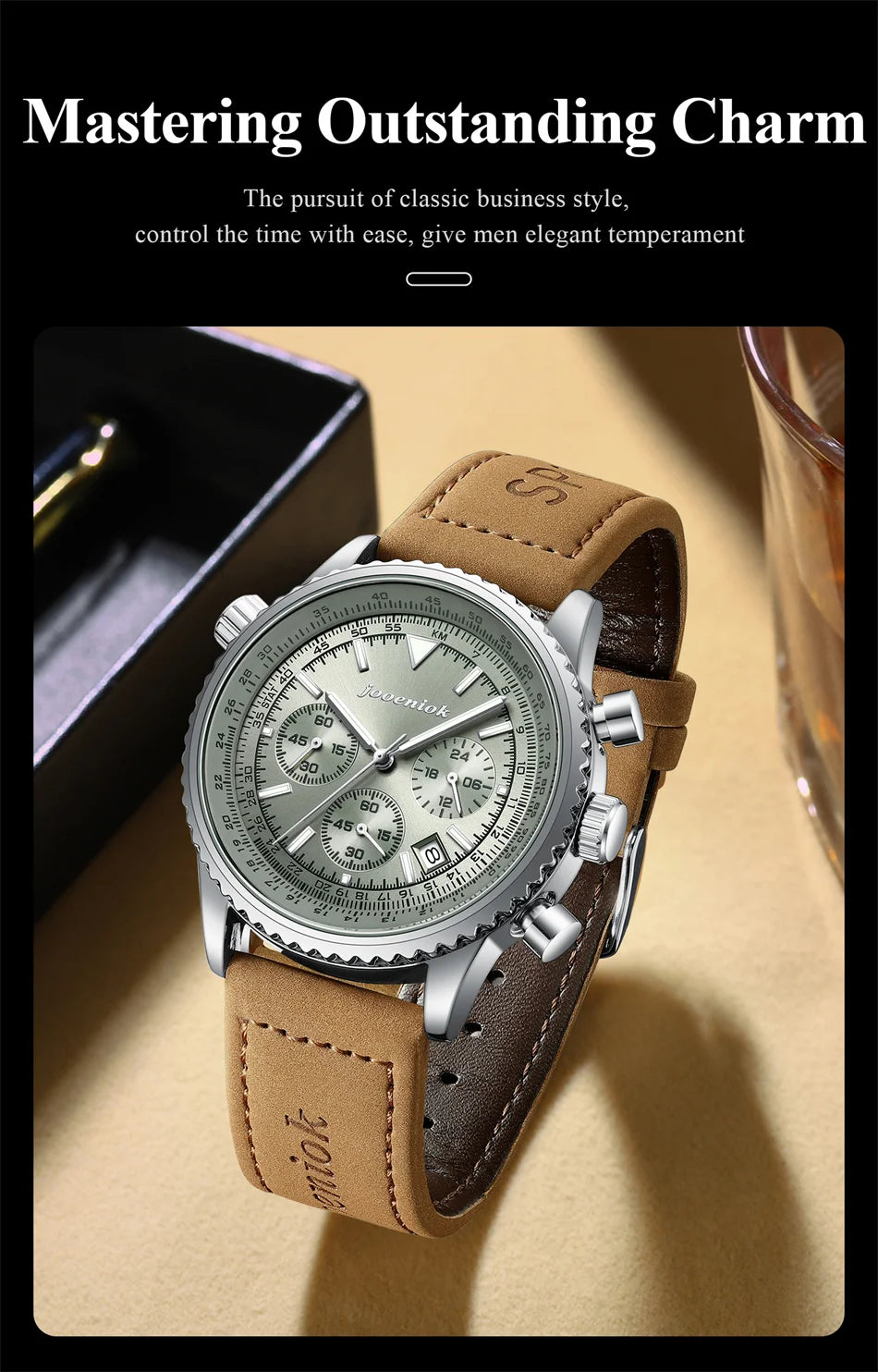 Montre Homme Luxe Chronographe Quartz Cuir – Sport Étanche Lumineux Date Fashion 2025