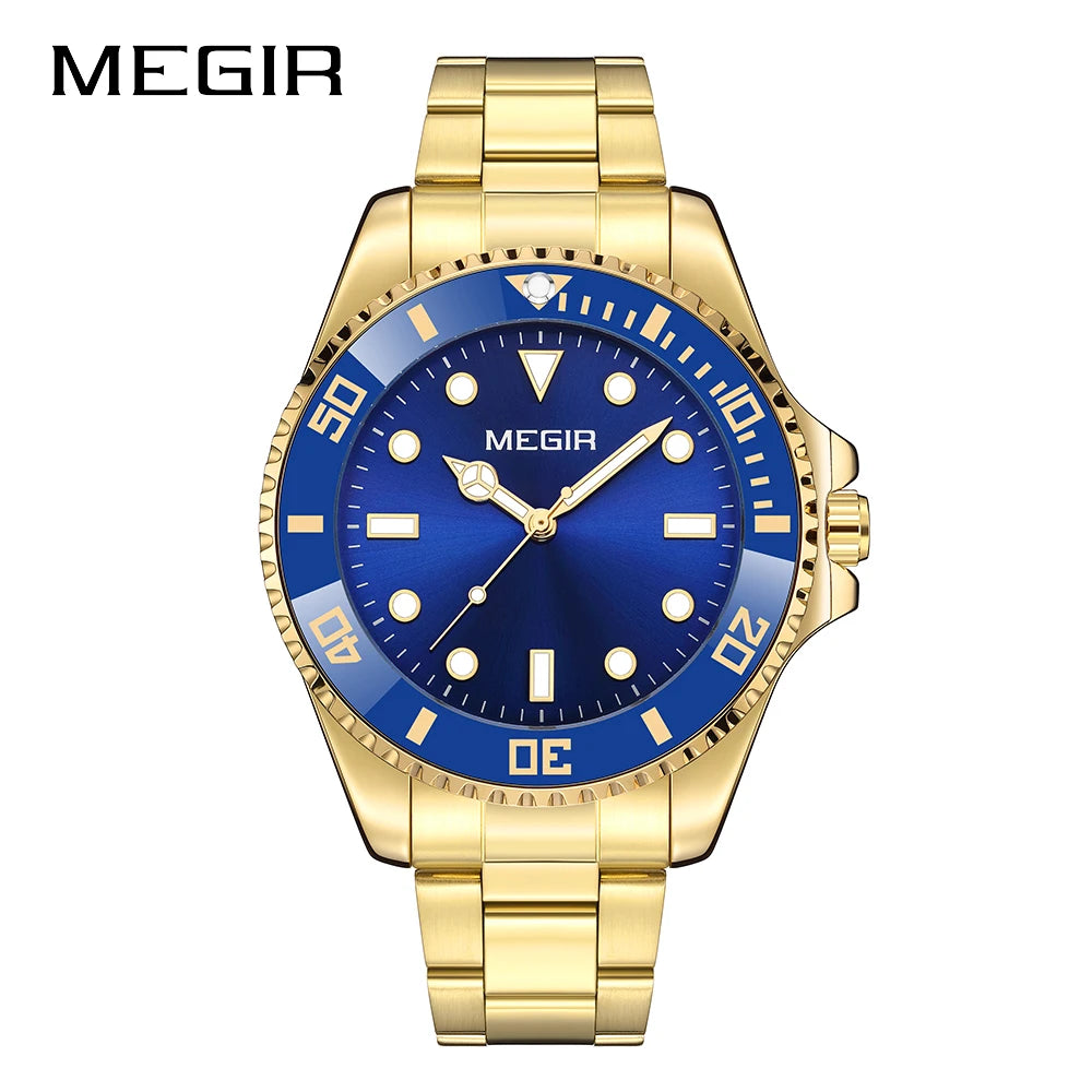 Montre Homme Luxe MEGIR Quartz Acier Calendrier – Classique Étanche Fashion