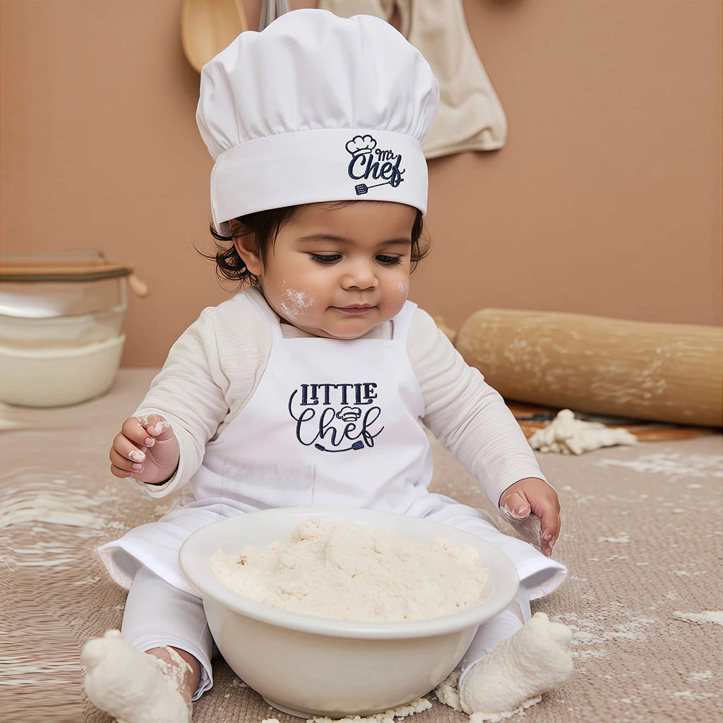 Kit Photo Nouveau-Né Petit Chef – Tablier + Toque Brodés Unisexe Séance Photo Bébé 2 Pièces