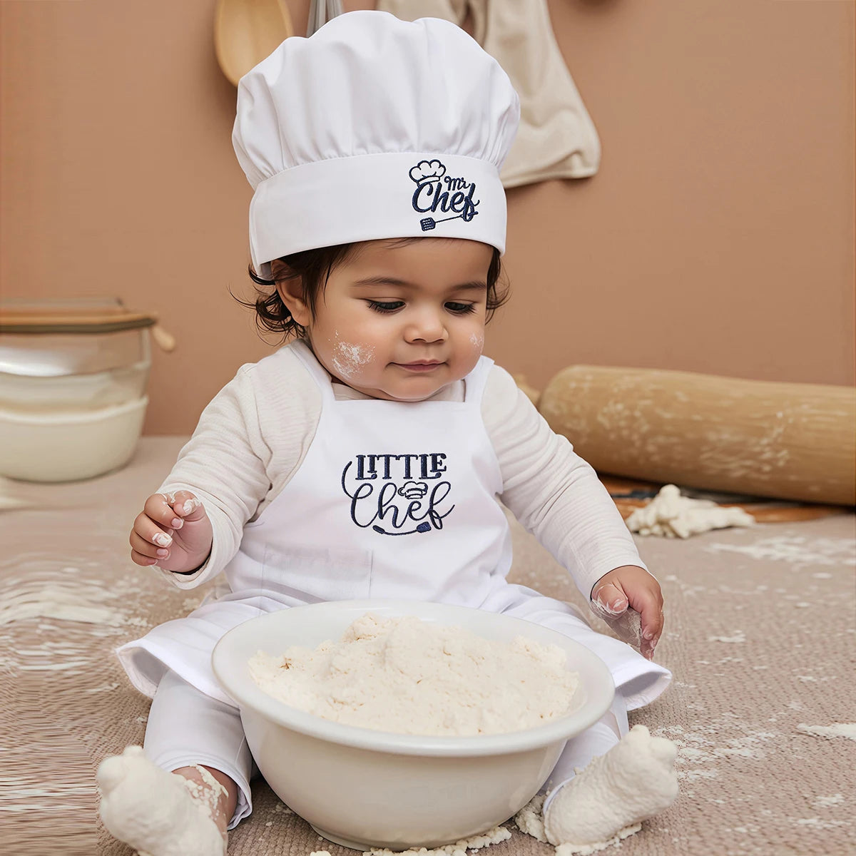 Kit Photo Nouveau-Né Petit Chef – Tablier + Toque Brodés Unisexe Séance Photo Bébé 2 Pièces
