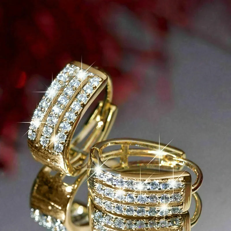 Créoles Luxe Pavées Zircon Couleur Or — Boucles d'Oreilles Femme Élégantes