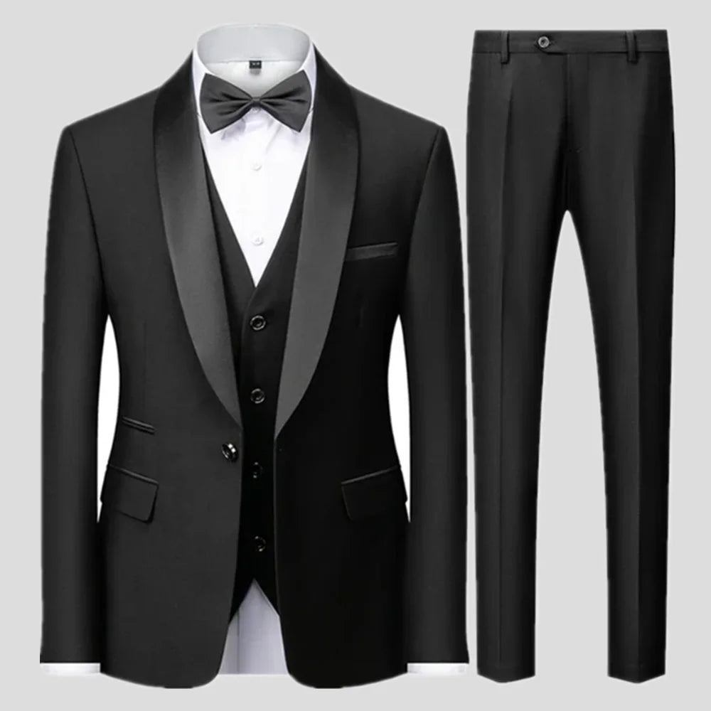 Costume Homme 3 Pièces Noir Slim Fit Blazer Veste Pantalon Gilet Grande Taille Mariage Cérémonie Soirée Automne Élégant – Ensemble Costume Premium | Mode Homme Habillé Premium