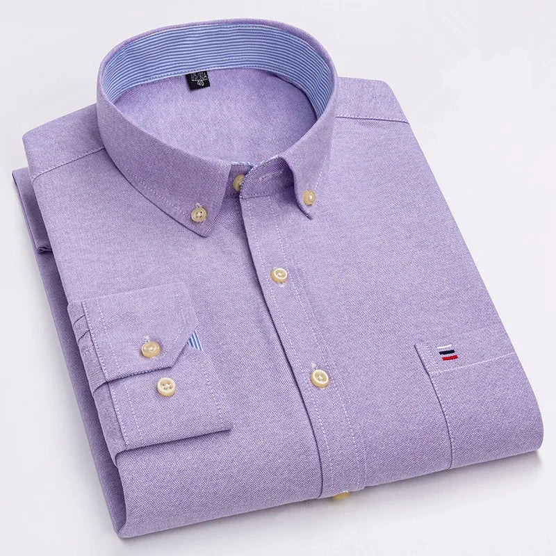 Chemise Homme Oxford Coton Manches Longues Carreaux Couleur Unie Business Casual Respirante Confortable Grande Taille 6XL 7XL Printemps Automne – Chemise Business Premium Toutes Saisons | Mode Homme Premium