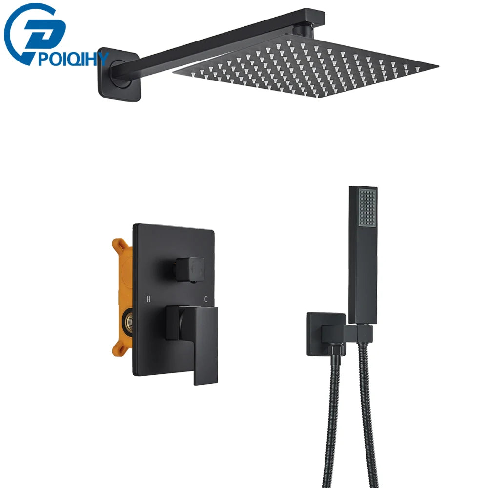 Ensemble Douche Encastré Noir Mat – 2-3 Voies, Mitigeur Caché, Pommeau Pluie | Salle de Bain Design