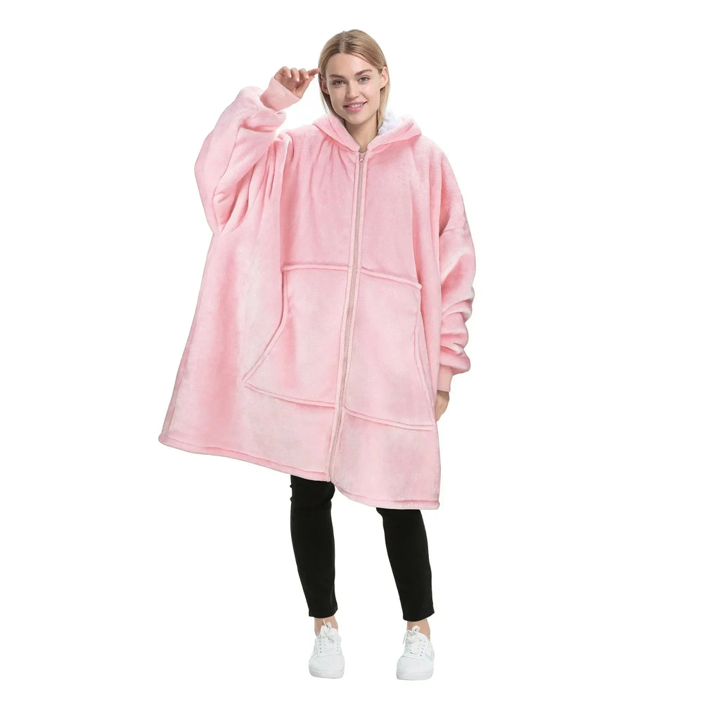 Hoodie Couverture Oversize Zip Avant – Polaire Deluxe Manches Confortables Poche Profonde Hiver