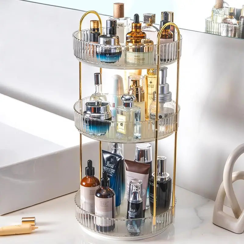 Organisateur Maquillage Rotatif 3 Niveaux Transparent – Grande Capacité | Skincare, Parfums & Cosmétiques | Coiffeuse & Plan de Travail