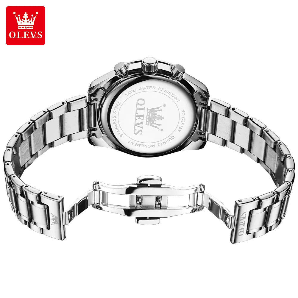 Montre Homme OLEVS Chronographe Phase de Lune Quartz Bleu Acier – Étanche Lumineux Date Fashion