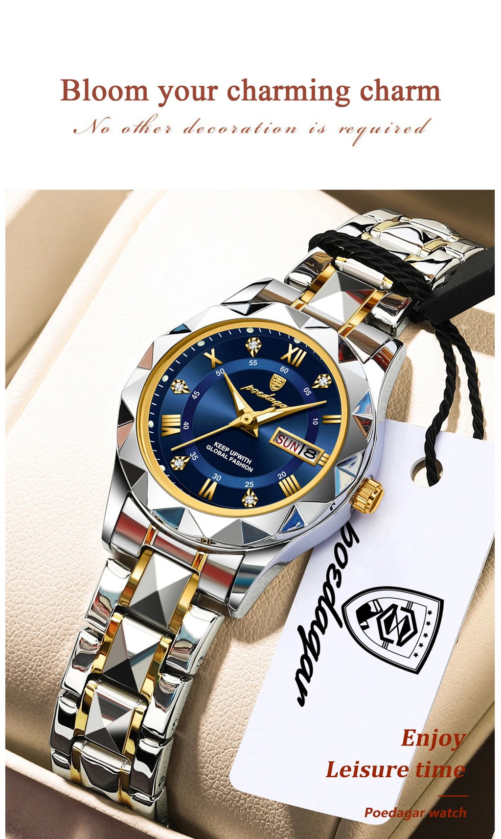 Montre Femme POEDAGAR Casual Quartz Lumineuse – Acier Inoxydable Étanche Date Semaine Fashion