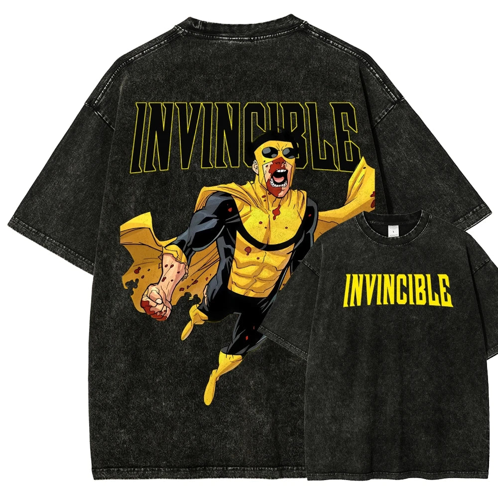 Unisex Invincible Anime T-Shirt Washed – Vintage Oversize Style Paar Große Größen Alle Jahreszeiten | Premium Streetwear-Mode