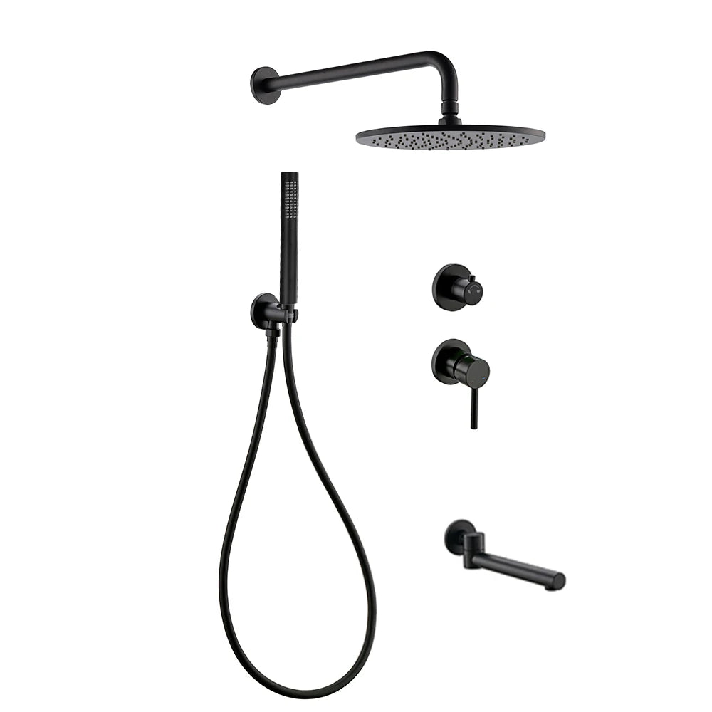 Bagnolux Ensemble Douche Pluie Mural Or Brossé – Valve de Contrôle, Pommeau Pluie, Douchette & Flexible | Salle de Bain Luxe