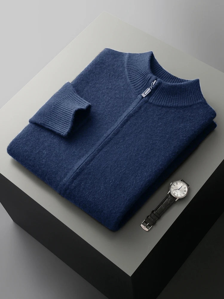 Cardigan Homme 100% Laine Mérinos Zippé Cachemire Épais Smart Casual Automne Hiver Chaud Confortable Tricoté Premium – Pull Zippé Luxe Laine Véritable | Mode Homme Luxe Premium