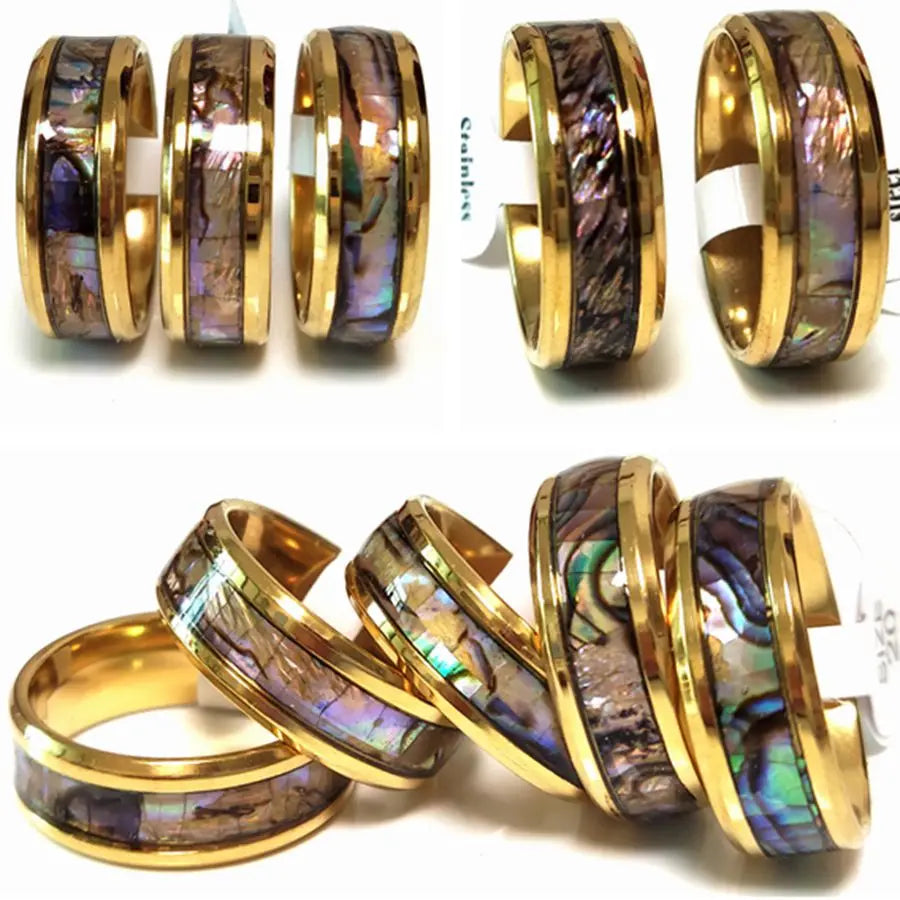 Bague Luxe Plaquée Or Incrustation Coquillage Acier Inoxydable 316L – Design Vintage Unique | Bijou Femme Mariage, Soirée Bord de Mer & Cadeau Premium